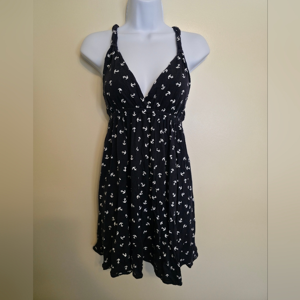Xhilaration Navy Anchor Print Mini Sundress / Swim Coverup, Size Medium